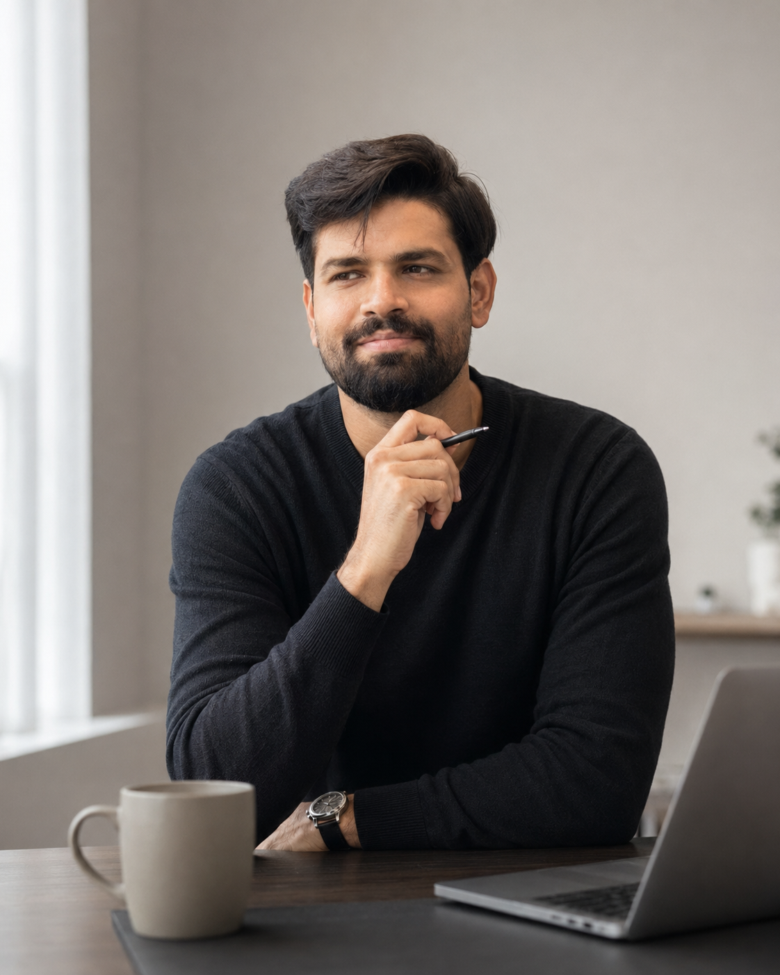 Portrait of Tanzeel at his desk